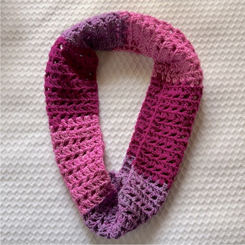 Pink and Purple Crochet Infinity Scarf - Picture 1 of 5